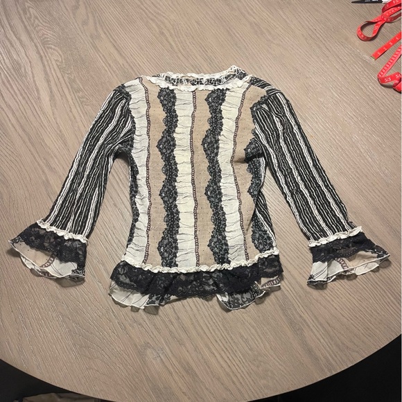 Alberto Makali Vintage 1990's Black & Tan Ruffle Lace Beaded Cottagecore Prarie - Picture 13 of 16